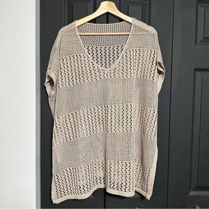 Tan Knit V-Neck Beach Coverup